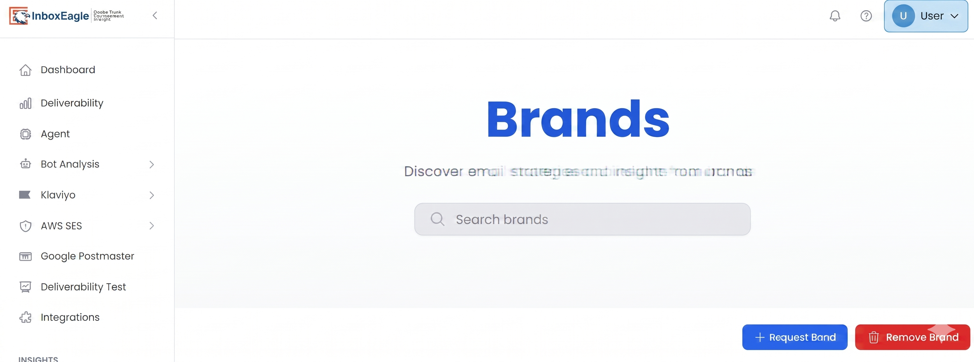 InboxEagle Tracked Brands section showing competitor brand campaign insights